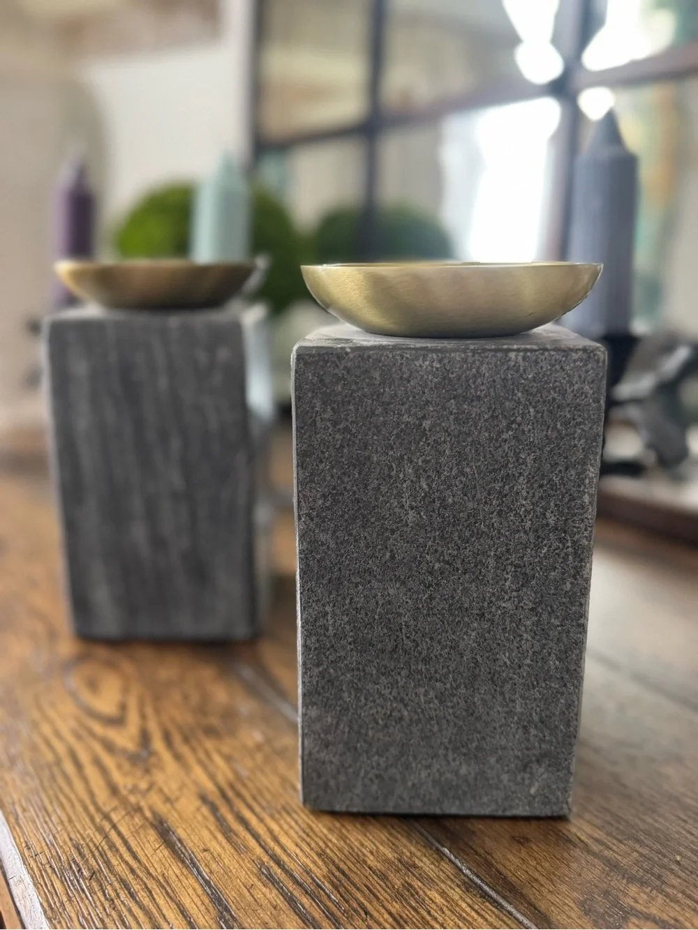 Crate &Barrel ~ 1/ Sain Marble Pillar Candle Holder 7”